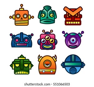 Set of retro robot and monster icons