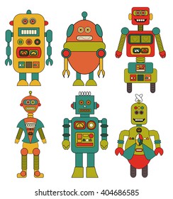 Set Retro Robots Vectors Cartoons Stock Vector (Royalty Free) 404686585 ...