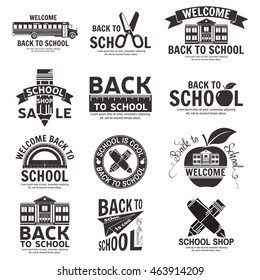 Set of retro school vintage badges and labels. For web design, mobile and application interface, also useful for infographics. School shop design. Vector illustration.