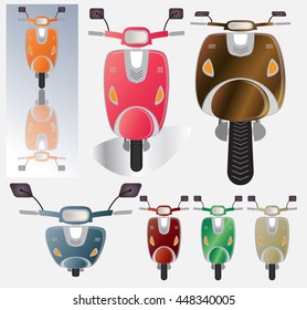 Set of retro scooter motorbike, Font view many colour of scooter