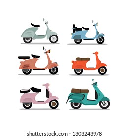 Set of retro scooter,Cartoon vector illustration isolated on white background
