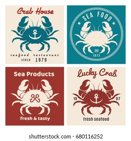 Set of retro seafood labels and signs. Vector illustration