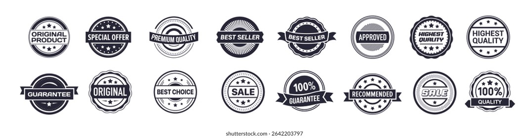 Set of retro seal stamp. Premium quality, certified, original, guarantee, approved, recommended logo label