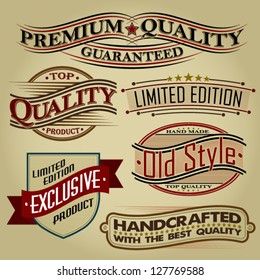 Set of Retro Seals, Labels and Calligraphic Designs