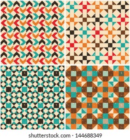 Set retro seamless geometric patterns for textiles, interior design, for book design, website background