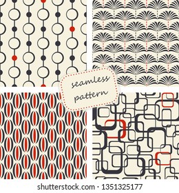 Set of Retro seamless patterns from the 50s and 60s. Seamless abstract Vintage background in sixties style. Abstract geometric pattern