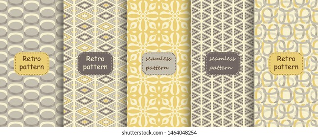 Set of Retro seamless patterns from the 50s and 60s. Seamless abstract Vintage background in sixties style. Abstract geometric patterns in retro colors with frames