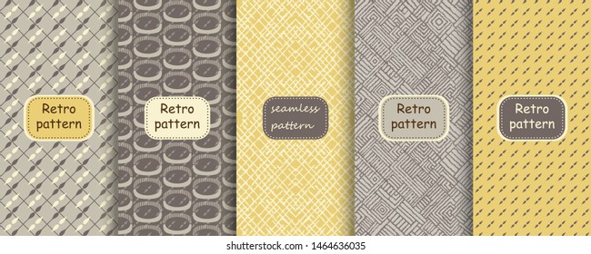 Set of Retro seamless patterns from the 50s and 60s. Seamless abstract Vintage background in sixties style. Abstract geometric patterns in retro colors with frames