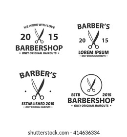 Set of retro sign for barbershop. Vintage authentic black logos.