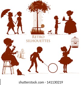 Set of retro silhouettes children