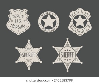 Set of retro silver sheriff stars