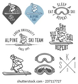 Set of retro ski emblems, badges and design elements