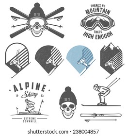 Set of retro ski emblems, badges and design elements