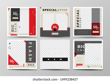 Set of retro social media post template for special offer. Digital banner, Poster, digital layout