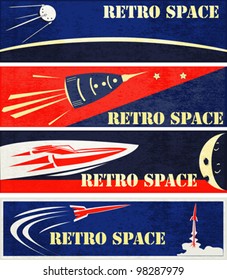 A set of Retro Space Web Banner Illustrations