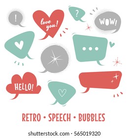 Set of retro Speech bubbles in pastel colors. Vector illustration.