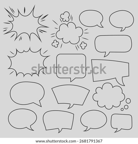 Set of retro speech bubbles and thought clouds. Comic style dialog frames drawn pop art style vector illustration design. perfect for messages, quotes, comics, stickers and infographics