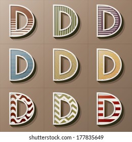 Set of Retro Style Alphabet D, Eps 10 Vector, Editable for Any Background, No Clipping Masks