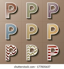 Set of Retro Style Alphabet P, Eps 10 Vector, Editable for Any Background, No Clipping Masks