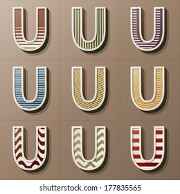 Set of Retro Style Alphabet U, Eps 10 Vector, Editable for Any Background, No Clipping Masks