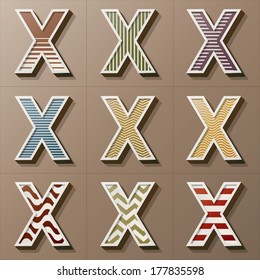 Set of Retro Style Alphabet X, Eps 10 Vector, Editable for Any Background, No Clipping Masks