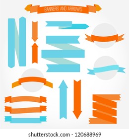 A set of retro style banners and arrows. Colorful arrow banner vintage retro style. Vector illustration
