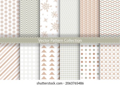 Set of retro style Christmas patterns. Winter background. Endless textures in pink and gray colors.