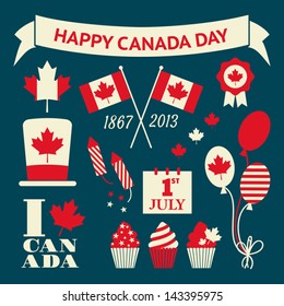 A set of retro style design elements for Canada Day.