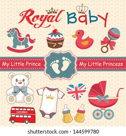 Set Of Retro Style Design Elements For Royal Baby