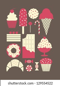 A set of retro style dessert icons.