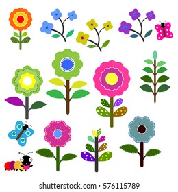 Set of retro style flowers in bright color