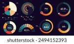 set of retro style green orange colorful gradient data visual pie chart new nostalgia futuristic diagram