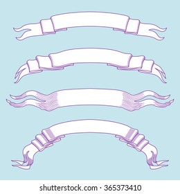 Set of retro style hand drawn vector ribbons