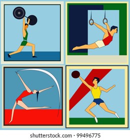 A set of retro style labels featuring indoor athletics sports