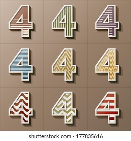 Set of Retro Style Number 4, Eps 10 Vector, Editable for Any Background, No Clipping Masks