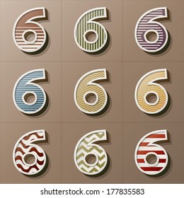 Set of Retro Style Number 6, Eps 10 Vector, Editable for Any Background, No Clipping Masks