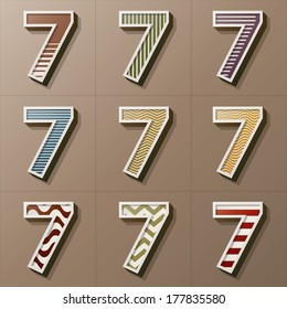 Set of Retro Style Number 7, Eps 10 Vector, Editable for Any Background, No Clipping Masks