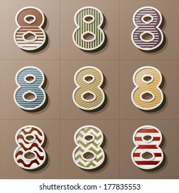 Set of Retro Style Number 8, Eps 10 Vector, Editable for Any Background, No Clipping Masks