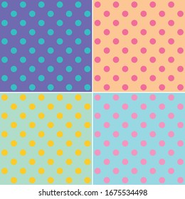 Set of retro style pastel colored polka dot pattern backgrounds, wallpapers.