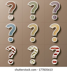 Set of Retro Style Question Mark, Eps 10 Vector, Editable for Any Background, No Clipping Masks