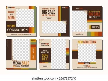 Set of Retro Style Social Media Post Design Templates