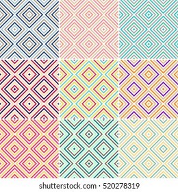 Set of retro style, striped argyle pattern backgrounds.