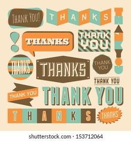 A set of retro style 'Thank You' design elements.