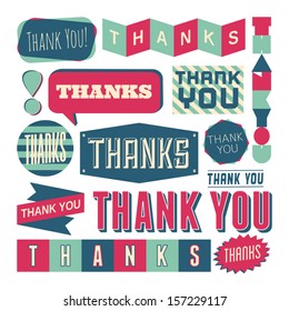 A set of retro style 'Thank You' design elements isolated on white.