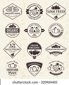 Set of  retro styled fruit logo templates for groceries, agriculture stores, packaging and advertising