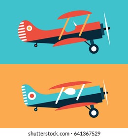 Set of Retro styled planes. Flat design illustration. Perfect for web banners and advertisement. Good colors.