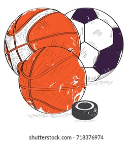 Set of retro styled sport balls, Vector illustration