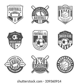 Set Of Retro Styled Sport Team Logo Templates. Soccer, Football, Baseball, Basketball Labels