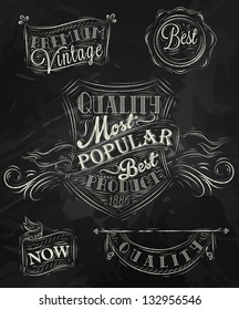 Set of retro styled vintage premium quality badges and labels drawing with chalk on dark background