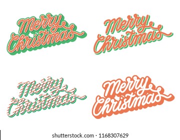 Set of retro stylized lettering Merry Christmas with dots and stripes